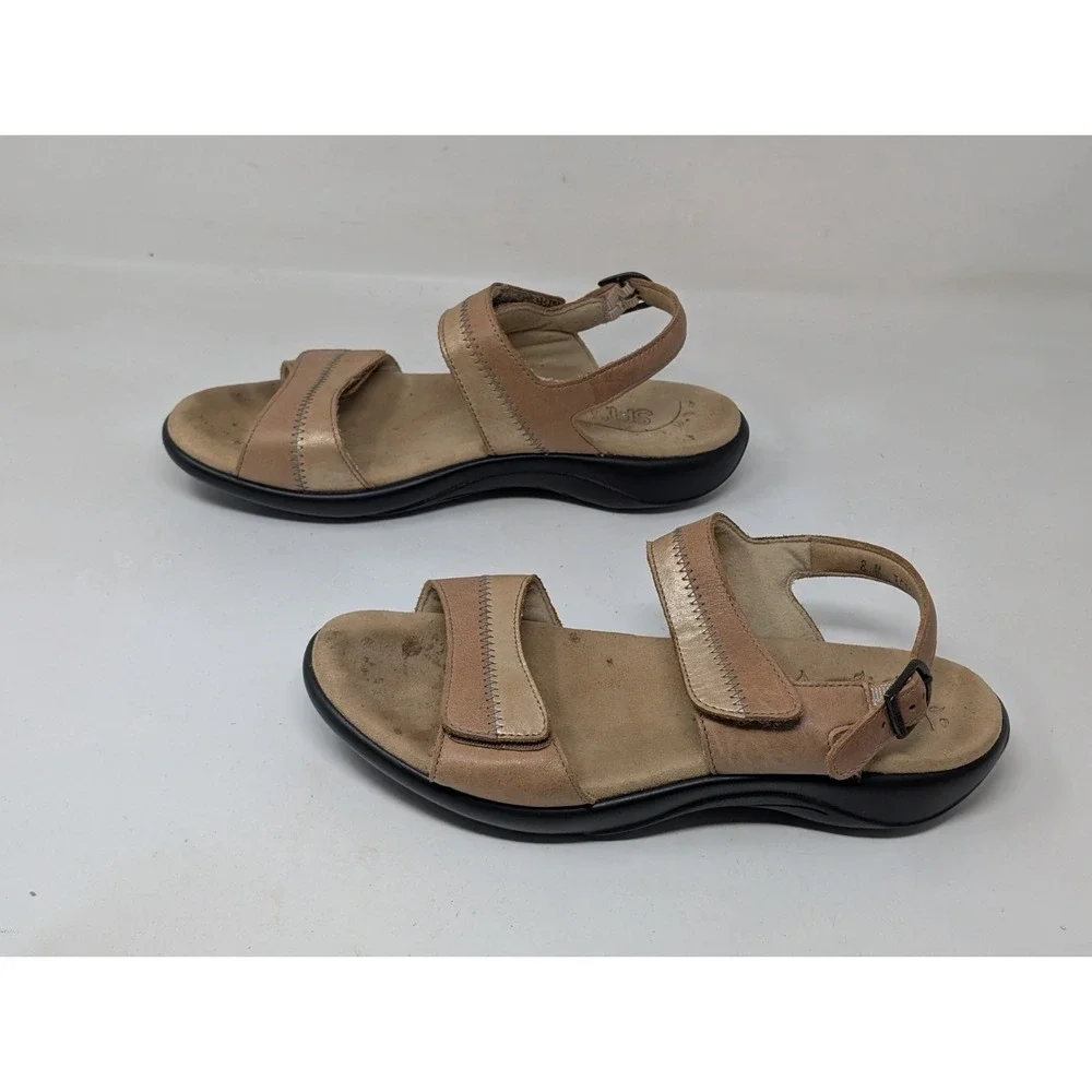 SAS Nudu Strappy Leather Slingback Comfort Sandals Womens Shoes Size 8 M Beige